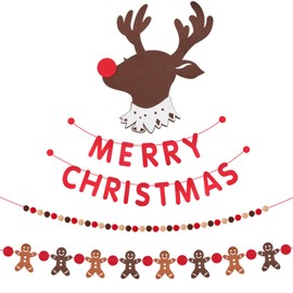 mefeny Christmas Ornament Garland Decoration Felt Reindeer Merry Christmas Cute Double Sided Wall Ceiling Photography Props Background Party