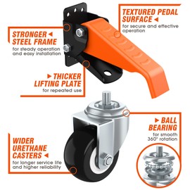 Ronlap Workbench Casters Wheels Kit 660 Lbs Capacity Retractable Casters Set of 4 Heavy Duty Side Mount 2.5" Lifting Caster Work Table Tool Bench Stepdown Castors Wheels 4 Pack