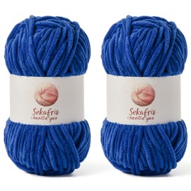 2 Pack Chunky Chenille Yarn for Crocheting, Baby Yarn for Crocheting Soft Blanket, 174.9 yds /7 oz Crochet Yarn, Bulky 5 Amigurumi Yarns, Fluffy Velvet Yarns for Knitting Crafts (2 Sapphire Blue)