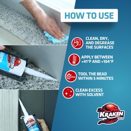 Kraken Bond RTV Silicone Caulk Clear - (4x10.1 fl.oz.) 100% Silicone Sealant Waterproof, Flexible Kitchen Sink Sealant, Caulking Sealant for Window and Door, 4 Pack