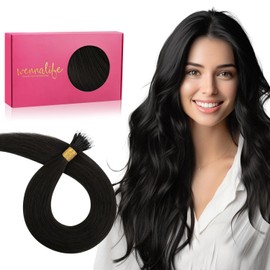 WENNALIFE Nano Bead Hair Extensions Human Hair, 24 Inch Natural Black 50g 50s Real Human Hair Extensions for Women, Invisible Nano Ring Hair Extensions, Remy Human Hair Extensiones 1B