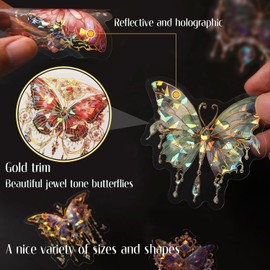 Butterfly Stickers Set Ice Crystals Holographic Shiny Transparent Resin Waterproof Stickers Decals 120 Pieces with 6 Themes for Scrapbooking Supplies Junk Bullet Journals Daily Planner Laptop