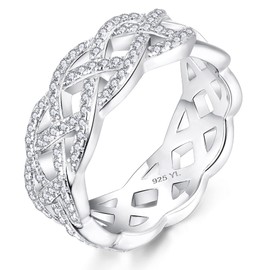 YL Women's Twisted Knot Rings 925 Sterling Silver Criss Knot Ring 18k White Gold Plated Cubic Zirconia Infinity Statement Rings-size10