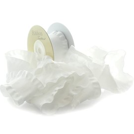 1.5" Satin Double Ruffle Edge Ribbon White 3 Yards for Hair-Bows and Sewing