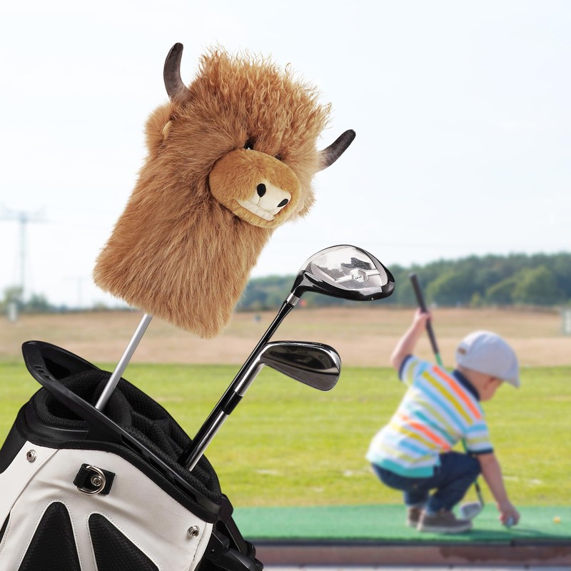 Curly-haired Highland Cow Driver Headcover Funny, Soft Cozy Plush Animal