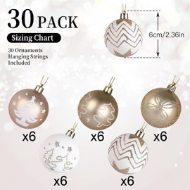 SHareconn 30ct 2.36 Inch Christmas Tree Balls Ornaments, Colored Shatterproof Plastic Decorative Baubles Decorations for Xmas Tree Decor Holiday Party Wedding Decoration (Champagne Gold & White, 60mm)