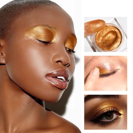 DE'LANCI Light Gold Glitter Eyeshadow, Light Gold Metallic Eyeshadow, Creamy Texture, Highly Pigmented, Long-Lasting, Vegan (Light Gold)