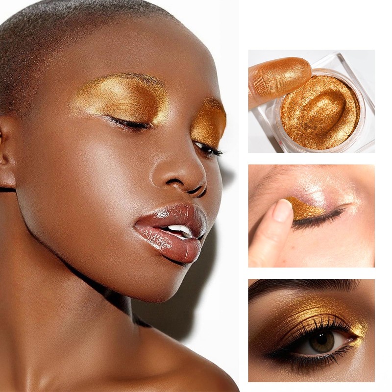 DE'LANCI Light Gold Glitter Eyeshadow, Light Gold Metallic Eyeshadow, Creamy