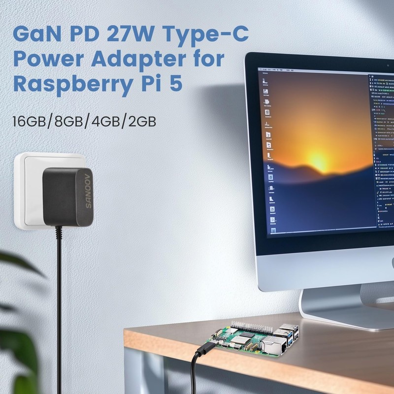 SANOOV 27W GaN PD USB-C Power Supply for Raspberry Pi