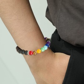 Beads Natural Stone Healing Stones Gemstone Bracelet for Men Bead Bracelet Chakra Bracelets Tiger's Eye Agate Lava Stone Jewellery for Women Friendship Bracelet, Stone