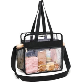 Fammart Clear Bag Stadium Approved, 12x6x12 Clear Crossbody Messenger Shoulder Lunch Tote Bag - Zipper Closure, Adjustable Strap, See-Through