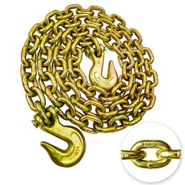 YATOINTO G80 Transport Binder Chain 3/8 Inch x 16 Foot Safety/Binder Chain with Clevis Grab Hooks 7,100 lbs Safe Working Load Logging Chain for Transporting Towing Tie Down Binding Equipment