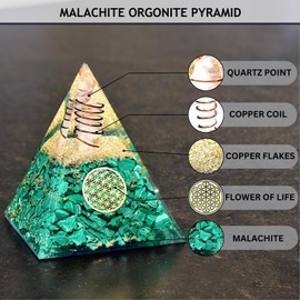Malachite Orgonite Pyramid - Healing Crystal Gemstone Orgone Pyramid for Positivity - Success - Motivation - Meditation & Yoga - Reiki Charged - Namaskarma