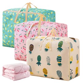 Vegena 3 Stück Aufbewahrungstasche Groß - Oxford-Stoff Aufbewahrungstasche für Bettdecken, Kleideraufbewahrung, Organisation, Umzugstaschen Tragetasche mit Doppel-Reißverschluss(60 * 50 * 28cm)