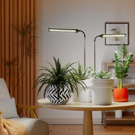 WeeLeeGoo LED Grow Light 2 Pack, 6000K White Full Spectrum 144 LED Gooseneck Growing Lamp for Indoor Plants Growth,4 8 12 18Hrs Timer & Brightness Changeable,Insert Pole Extendable 4-10''