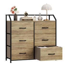BOTLOG Dresser with 6 Drawers, Dresser for Bedroom, Wood Top Storage Tower, Fabric Organizer Unit for Closet, Clothes, Kids, Tv Stand (Rustic Brown)