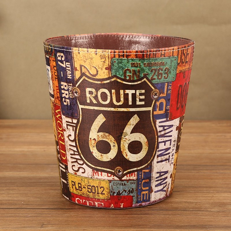 Scakbyer Wastebasket, Retro European Style Household Home Office Round PU