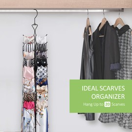 OMHOMETY Scarf Hanger for Closet, 20 Large Capacity Scarf Organizer, Space Saving Scarf Holder Hijab Rack Closet Organizers and Storage, Black 1 Pack