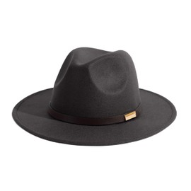 Gossifan Fedora Hats for Men Wide Brim Panama Hat with Classic Belt-B Belt Dark Grey