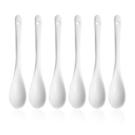 6 Pieces Ceramic White Spoon, Ceramic Spoon, Jam Spoon, Mini Dessert Spoon, Teaspoon, Tableware Set Suitable for Restaurants, Dessert Shops and Cafes (13 * 2.5cm)