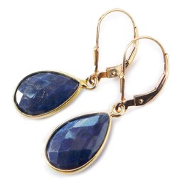 Blue Sapphire (dyed Stone) Tear Drop Natural Stone Gold Filled Leverback Earrings Z34