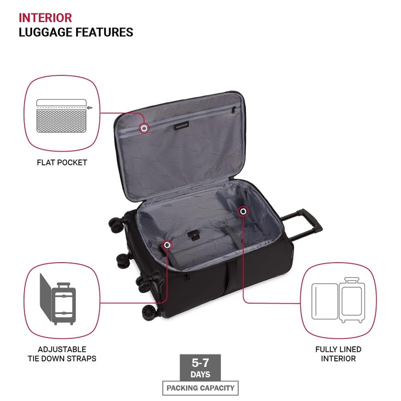 SwissGear Sion II Softside Expandable Luggage with Spinner Wheels, Black,