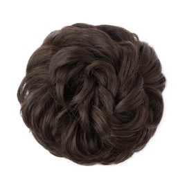 MORICA 1PCS Messy Hair Bun Hair Scrunchies Extension Curly Wavy Messy Synthetic Chignon for Women (1-6#(Dark Brown))