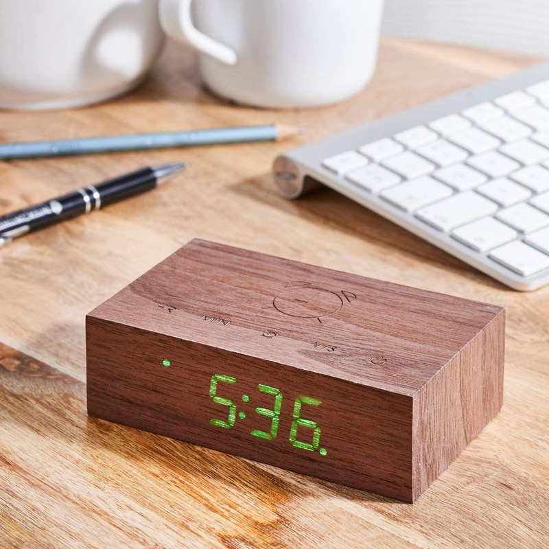 Gingko Design G003W8 Alarm Clock, Wood, Walnut, One size