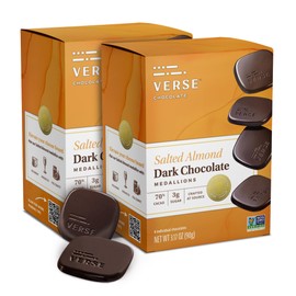 Verse 70% Dark Chocolate with Almonds - Only 3g Cane Sugar - Crunchy Salted Almond - Individually Wrapped Dark Cocoa Bar Chocolates (9 Count, 2 Pack)