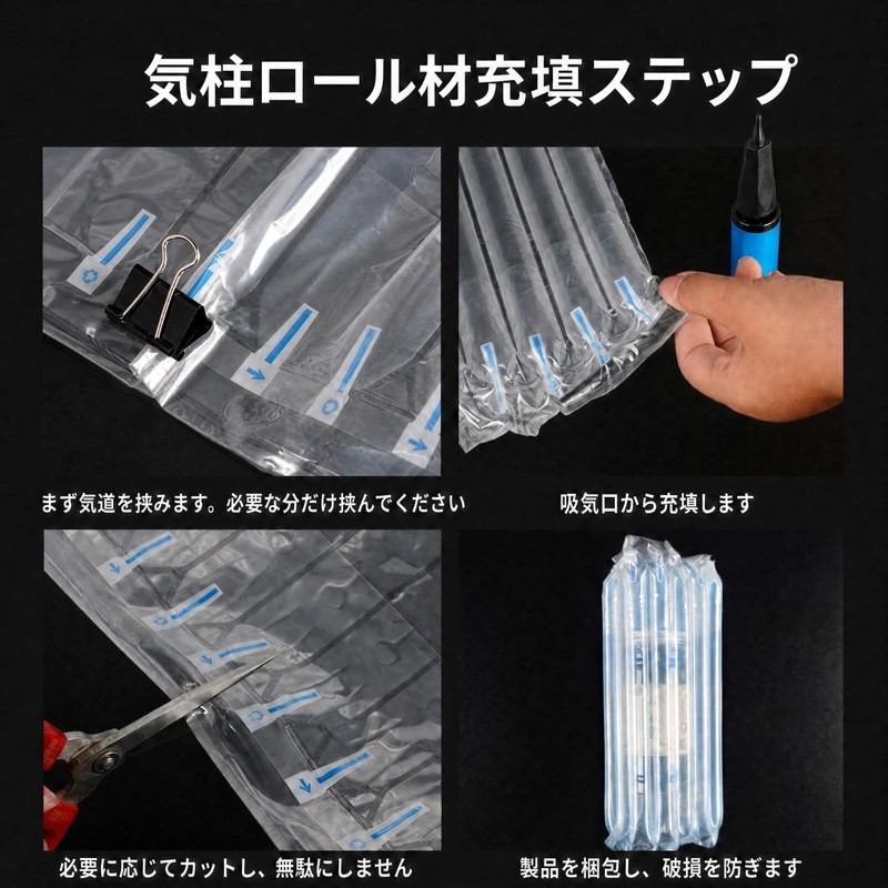 【特典付き】エアーピロー 気泡緩衝材ロール 15cm幅×50m 厚手タイプ 未充填ロール プチプチ 空気注入式 梱包用緩衝材 エアークッション 省スペース