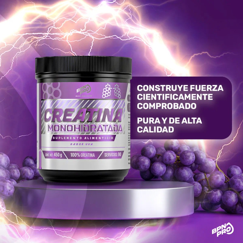 Creatina En Polvo Monohidratada Pura Sabor Uva BPN PRO 450g
