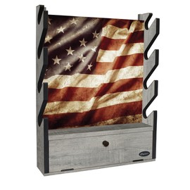 Rush Creek Creations Patriotic 4-Gun Wall Storage Rack for Rifles and Shotguns, American Flag Gun Display Rack with Storage Compartment
