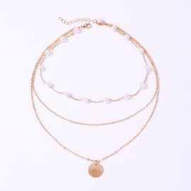 Layered Pearl Necklace for Women Multilayer Pearl Beads Chain Link Necklaces Dainty Gold Pendant Necklace Jewelry Gift for Women