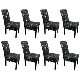 Trimming Shop Black Short Spandex Chair Cover with Flowers Design for Chiavari, ESS, Wedding, Banquet Chairs, Stretchable and Elastic Removable Protective Cover, 1pc