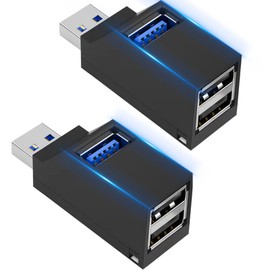 JIEYUCHU 3 Port USB 3.0 Hub, Pack of 2 USB Adapters (USB3.0+2 USB2.0), USB Splitter for PC, Laptop, Flash Drive, HDD, Keyboards, Console, Printers and More
