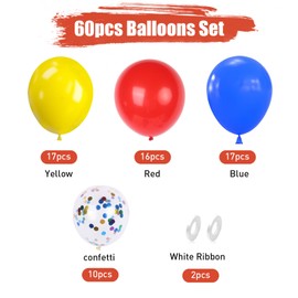 Jiusely Red Yellow and Blue Balloons, 60pcs Red Blue Yellow Balloons, Red and Blue Balloons for Kids, Red Blue Yellow Kids Birthday Party Decorations, Carnival Decorations for Kids Party Baby Shower