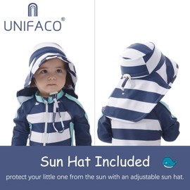 UNIFACO Baby Boys Swimsuit 6-9 Months Zip Sunsuit Infant Rash Guard Swimwear with Sun Hat UPF 50+ Bathing Suit
