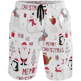 visesunny Cute Christmas Character Summer Men's Swim Trunks Quick Dry Bathing Suits Beach Holiday Party Swim Shorts