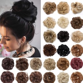 Sheetal Traders Hair Bun Extensions Wavy Curly Dish Donut Ponytail Scrunchie With Elastic Rubber Band Updo Extensions Hairpiece Accessories (Black)