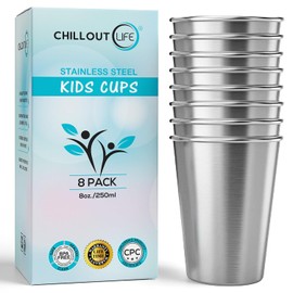 CHILLOUT LIFE - Vasos de acero inoxidable para niños y niños pequeños, 8 onzas, vasos de acero inoxidable para actividades en el hogar y al aire última intervensión, sin BPA, saludables irrompibles y