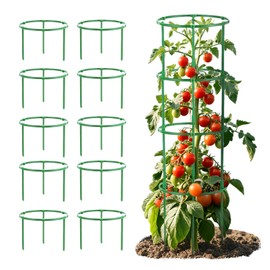 Glvomazty Tomato Trellis Set of 10, 1 Ring Diameter x H: 20 x 16 cm Cucumber Trellis with Adjustable Height, Plant Support, Tomato Tower, Trellis for Tomatoes, Cucumbers, Flowers, 60 Pieces Plants