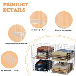 Stackable Closet Organizers and Storage - 4-Tier Stackable Storage Bins, Foldable Closet Shelf Organizer Basket, Clothes Organizers and Storage Shelves for Home Bedroom Closet Organizer System