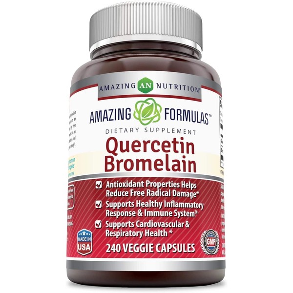 Amazing Nutrition- Quercetin 800 Mg with Bromelain 165 Mg, 240 Vcaps: A Potent Team Providing Amazing Health Benefits.