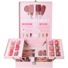 Beauty Creations - Luxe Lips & Blushed Cheeks Collection Set - Set de 16 Piezas con 8 Rubores Líquidos y 8 Aceites Labiales con Color, Vitamina E y Tonos Versátiles