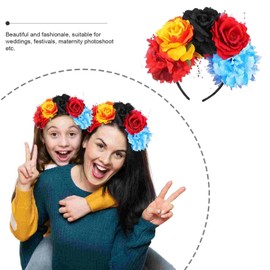 USUKUSI - Diadema floral con corona de flores de rosas para el día de los muertos, para Halloween, con corona de flores mexicanas, accesorios para el cabello para mujeres y niñas, suministros de