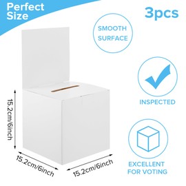 ASTER Cardboard Ballot Box 3 Pack - Suggestion Box Raffle Box Ticket Box Charity Box Large Cardboard Boxes with Slot Removable Header - Ideal for Donation, Fundraising, Vote and Wedding