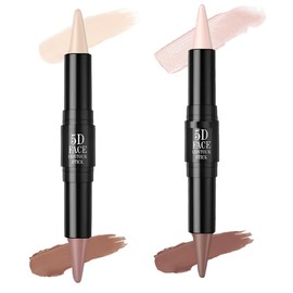 2Pcs Highlight Contour Stick,Dual-Ended 2 in 1 Shapes and Brightens Highlighter Makeup & Contouring Stick, Waterproof Long Lasting Concealers & Correctors for All Skin Tones(＃2+＃4）