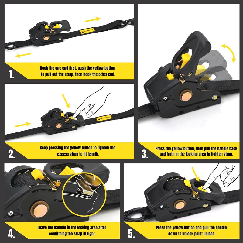 Stay There Retractable Ratchet Straps (2-Pack) - 1 Inch x