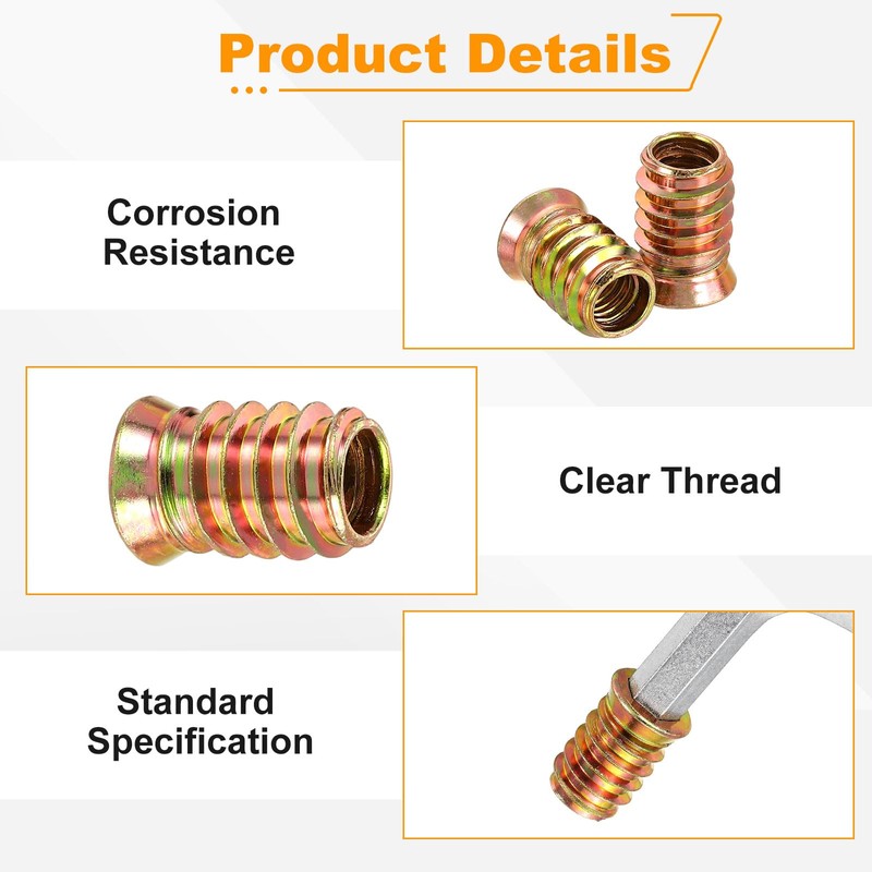 sourcing map 50 Pcs Threaded Insert for Wood, 3/8" -