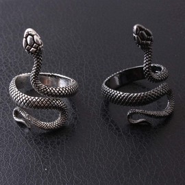 Acxico 2Pcs Punk Men Stainless Steel Black Silver Snake Open Adjustable Finger Ring Jewelry